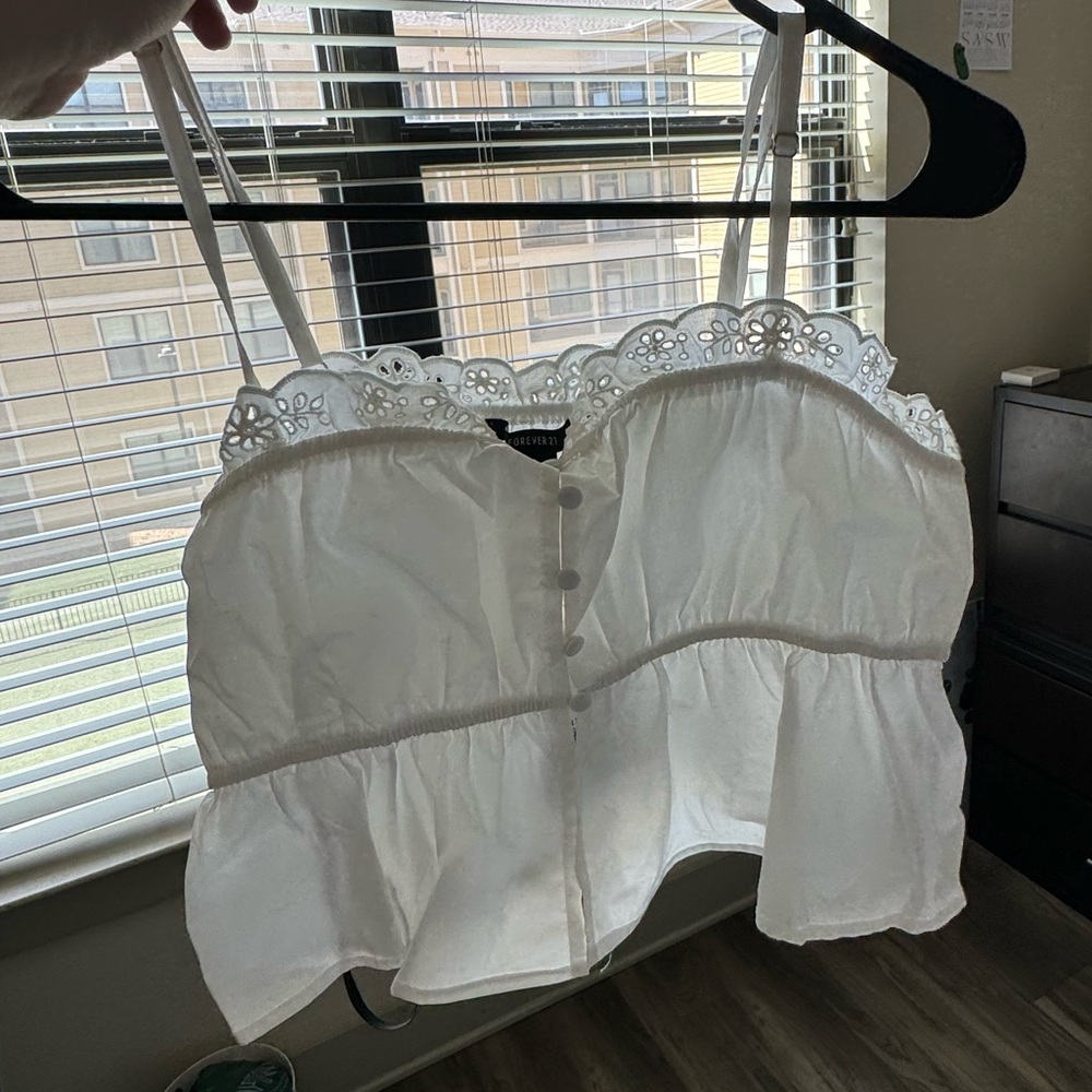 White Eyelet Lace Trim Top